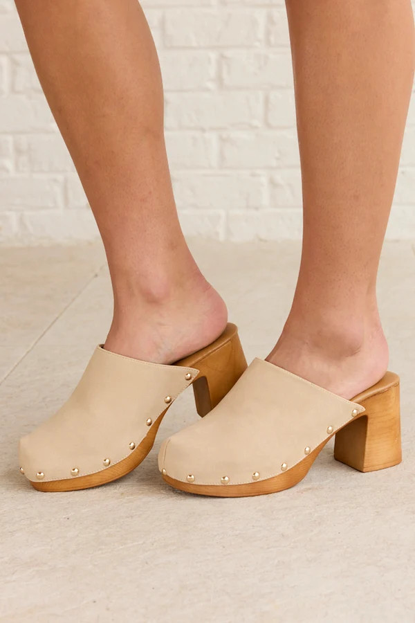 Step It Up Studded Clog - Beige | Pink Lily
