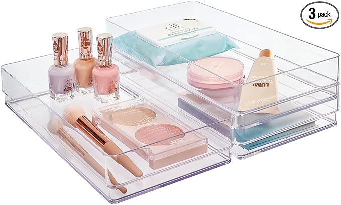 STORi SimpleSort 3-Piece Stackable Clear Drawer Organizer Set | 12" x 6" x 2" Rectangle Trays | W... | Amazon (US)
