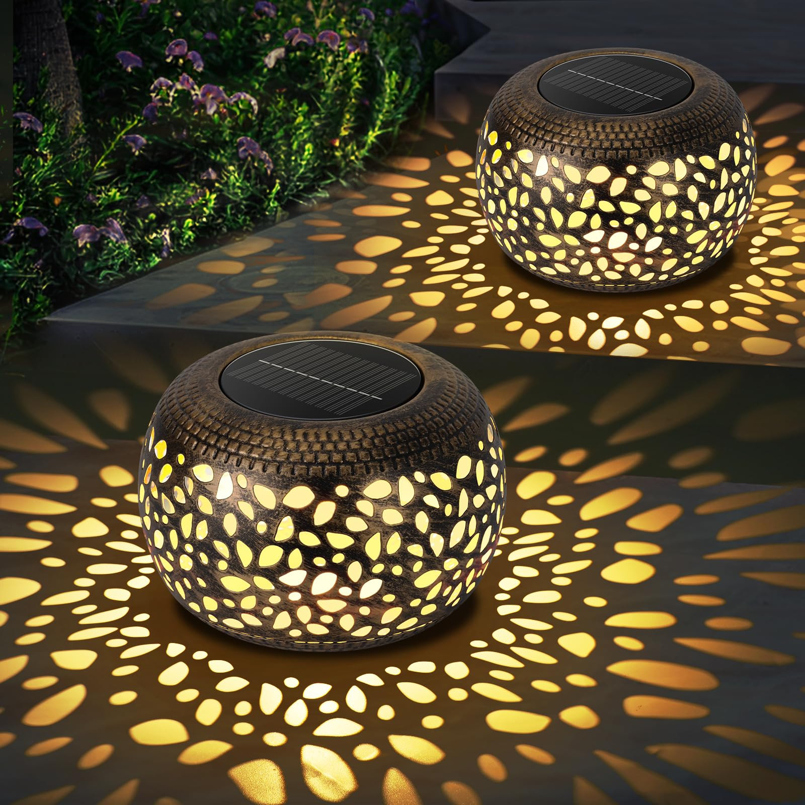 Solar Lanterns Waterproof Outdoor Decor: 2 Pack Hollow Out Retro Metal Solar Lights, Unique Garde... | Amazon (US)