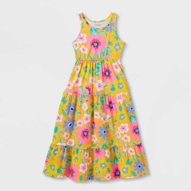 Girls' Floral Tiered Maxi Dress - Cat & Jack™ Light Mustard | Target