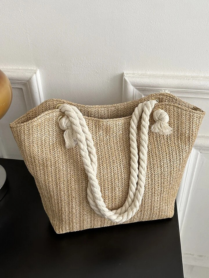 Fashionable And Simple Straw Woven Commuter-Style Large Capacity Personality Tote Bag With  Rope ... | SHEIN