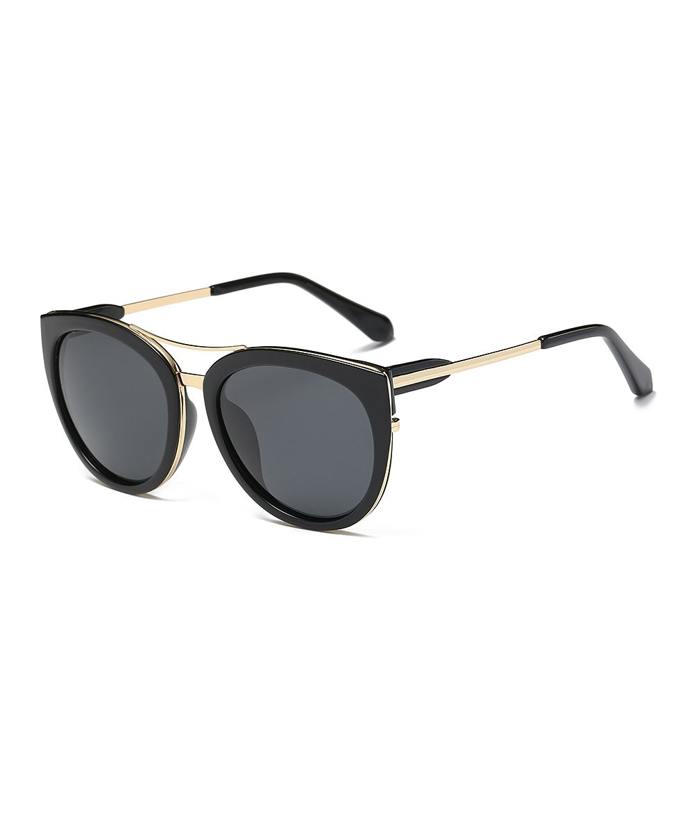 Bevi Sunglasses BLACK - Black Cat-Eye Sunglasses | Zulily