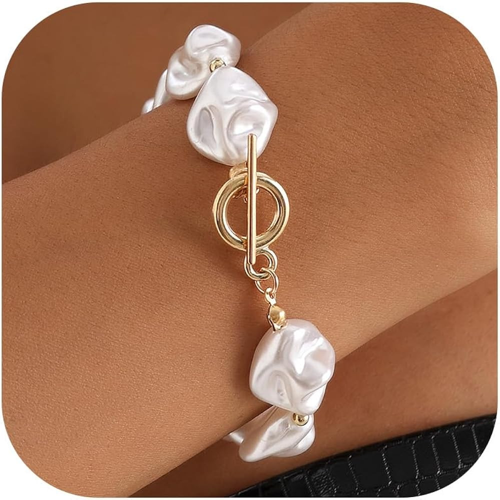 Harry and Henry Baroque Pearl Bracelet for Women Elegant Irregular Pearls Bracelets Adjustable Boho Jewelry Gift for Her Birthday Wedding Jewelry Gifts | Amazon (US)