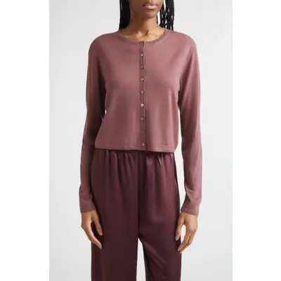 LESET James Merino Wool Crewneck Cardigan in Dusty Rose at Nordstrom, Size X-Small | Nordstrom