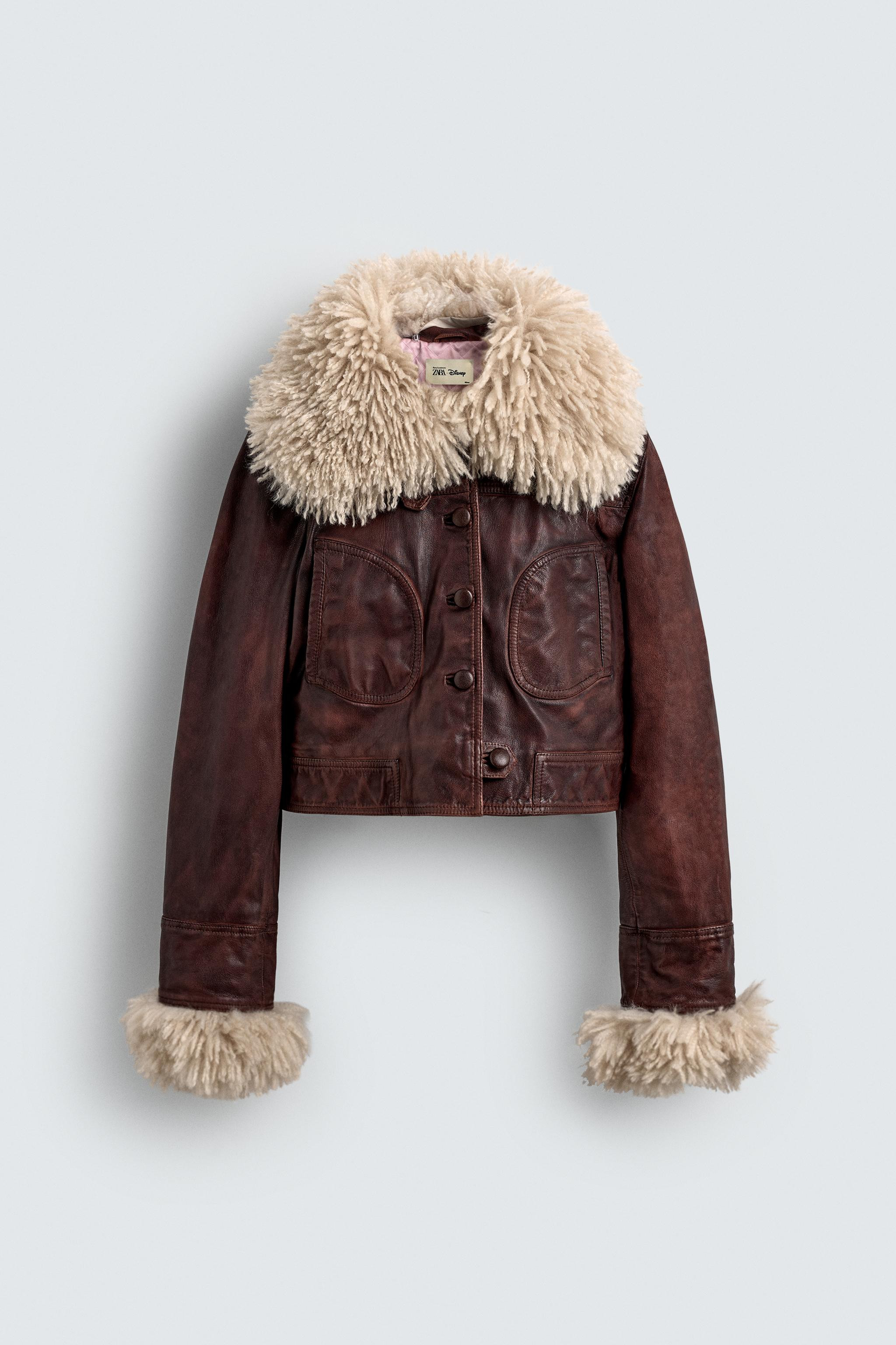 LEATHER JACKET WITH CONTRAST SHEEPSKIN HARRY LAMBERT FOR ZARA X DISNEY | Zara US