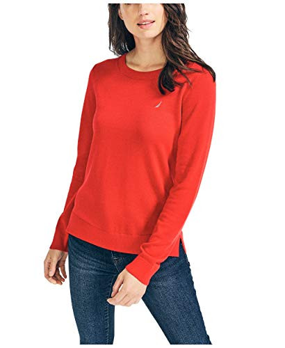 Nautica Women's Super Soft Crew Neck Sweater Bright Red | Amazon (US)
