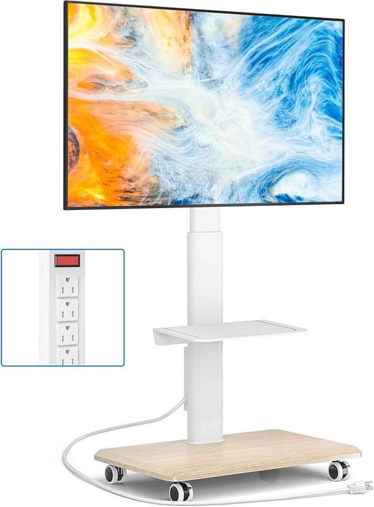 Rfiver Sleek Rolling TV Stand with Power Outlet for Home Decor, Height Adjustable Portable TV Sta... | Amazon (US)