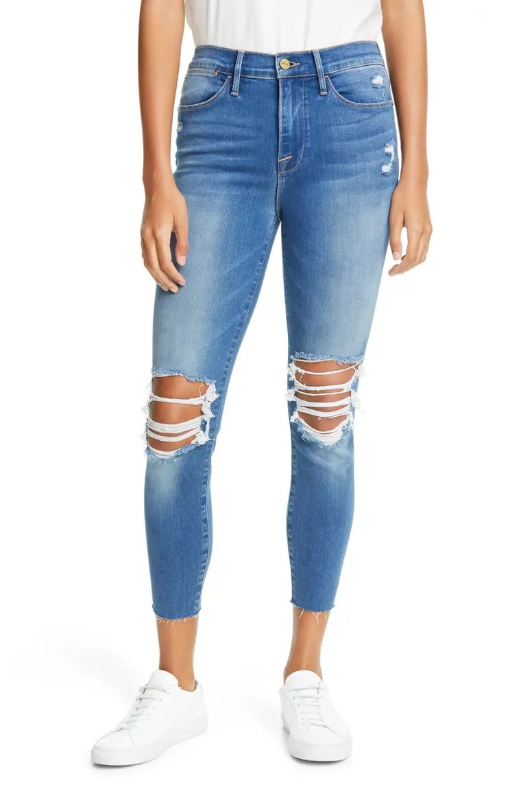 Ripped High Waist Raw Hem Crop Skinny Jeans | Nordstrom