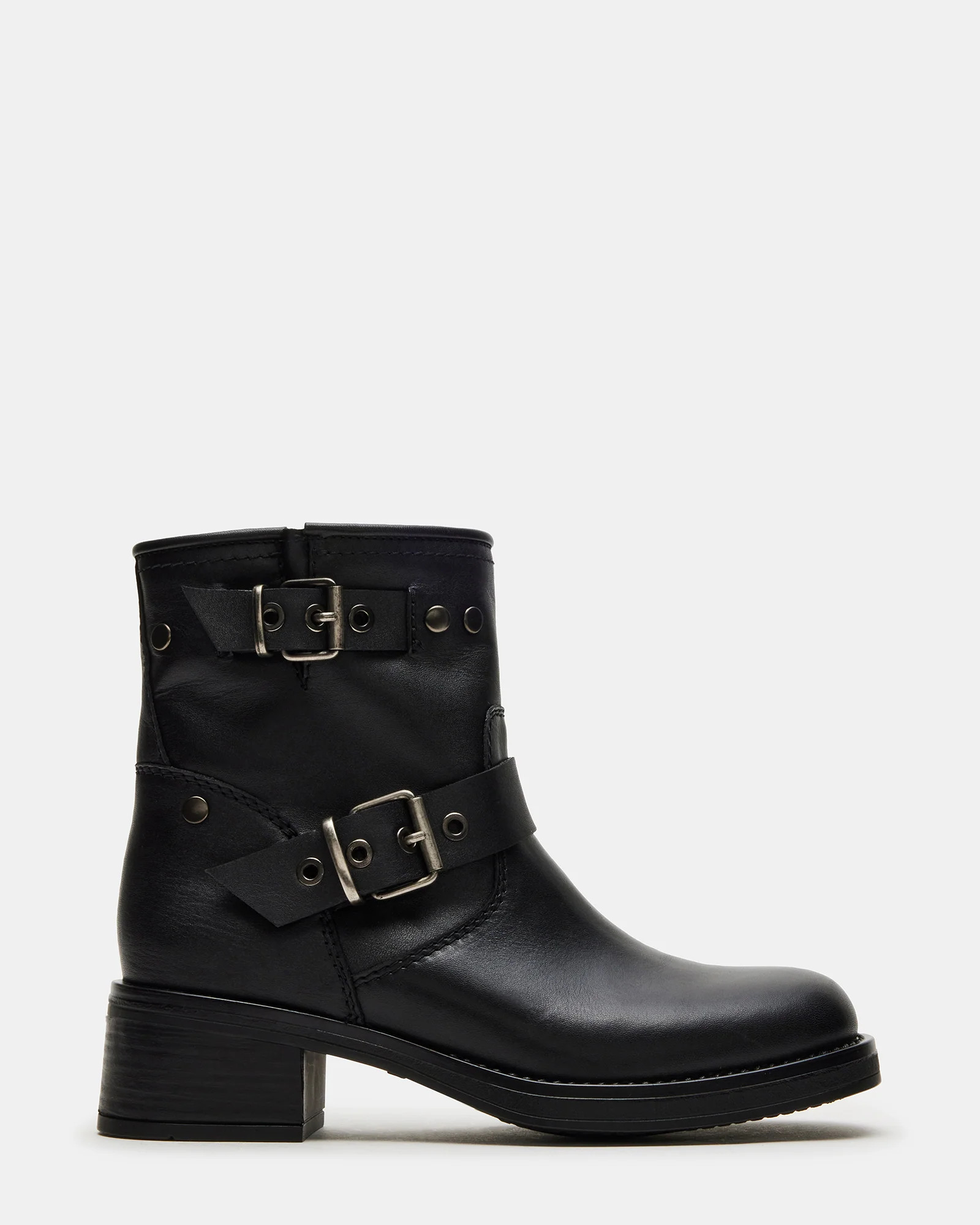 RAMPANT Black Leather Moto Boot | Women's Booties | Steve Madden (US)
