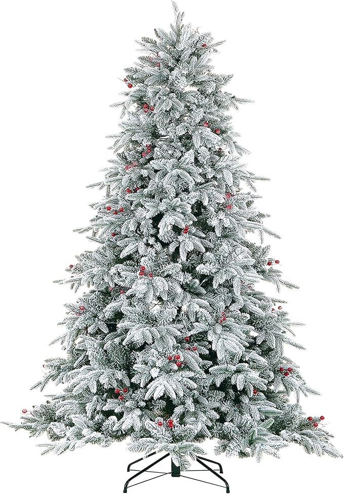 LordofXMAS Flocked Prelit Artificial Christmas Tree 7.5 feet Pine with LED Lights | Amazon (US)