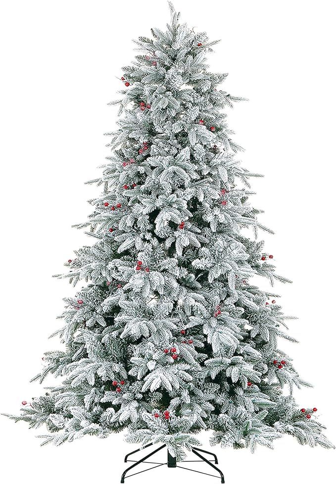 LordofXMAS Flocked Prelit Artificial Christmas Tree 7.5 feet Pine with LED Lights | Amazon (US)