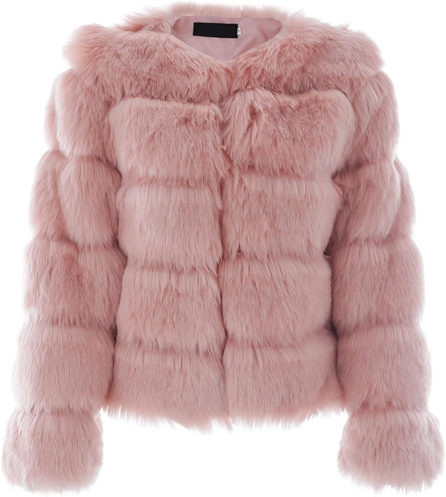 Simplee Women Luxury Winter Warm Fluffy Faux Fur Short Coat Jacket Parka Outwear | Amazon (US)