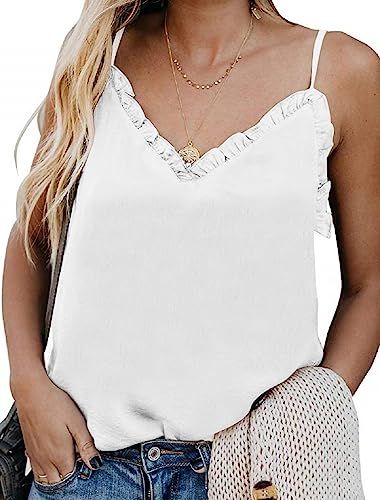 Topstype Women's Summer Sleeveless V Neck Camisole Loose Fit Casual Blouse Button Down Tank Tie F... | Amazon (US)