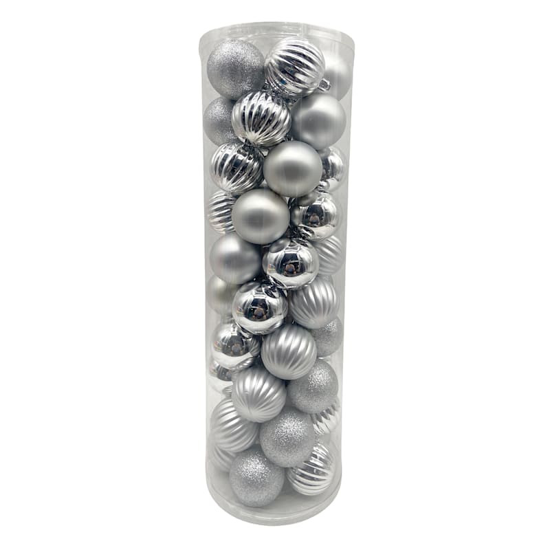 50-Count Silver Mix Shatterproof Ornaments | At Home