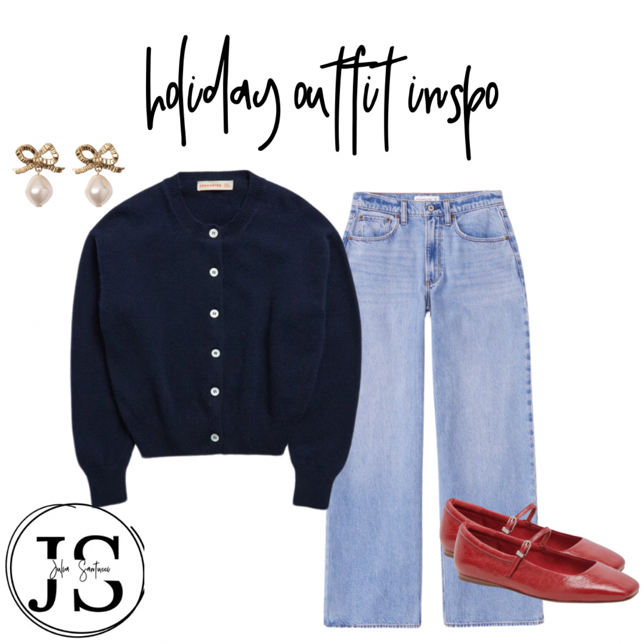 Holiday outfit inspo, ballet flats, pearl earrings, bow earrings

#LTKmidsize #LTKover40 #LTKHoliday