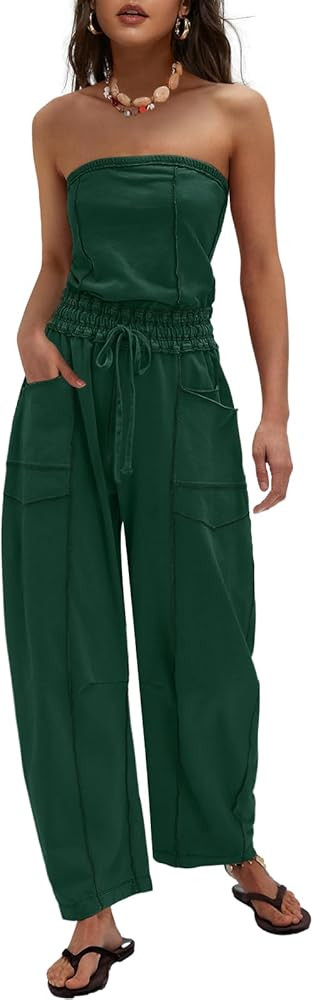 LAMISSCHE Womens Casual Strapless Jumpsuits off the Shoulder Summer Rompers Sleeveless One Piece ... | Amazon (US)