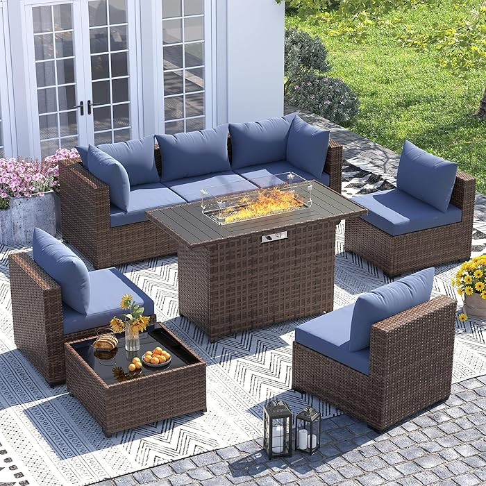 UDPATIO Outdoor Patio Furniture Set with Fire Pit Table, 8 Piece Outdoor Sectional Sofas, All-Wea... | Amazon (US)