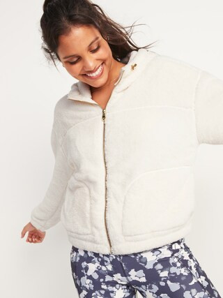 Loose Cozy Sherpa Crop Zip Hoodie for Women | Old Navy (CA)