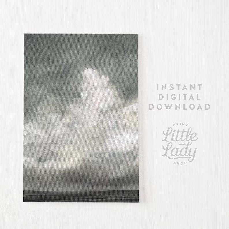 Grey Cloud Print, Neutral Cloud Printable Wall Art, Vintage Style Landscape Print, Cloud Oil Pain... | Etsy (CAD)