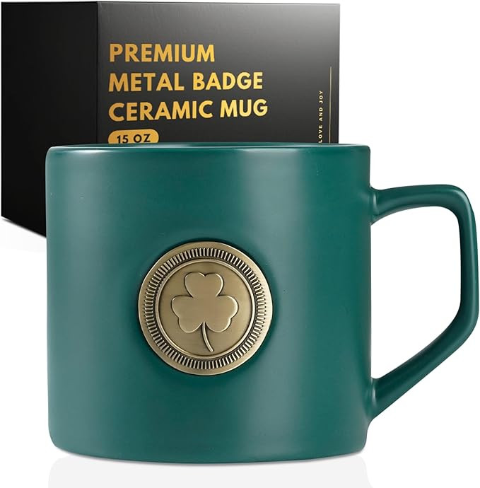 Onebttl Irish Gifts for Men, Women, Shamrock Irish Coffee Mug with Golden Badge, 15oz/450ml Irela... | Amazon (US)