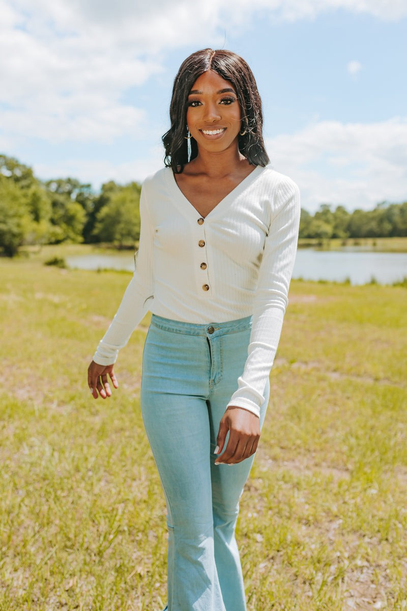 BuddyLove | Holly Long Sleeve Button Up Bodysuit | White | BuddyLove