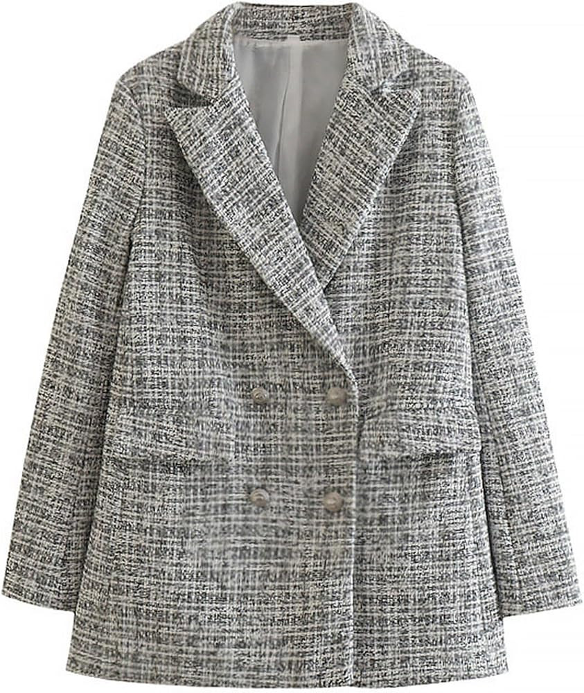 Womens Tweed Blazers Jackets Trendy Long Sleeve Double Breasted Lapel Suits Blazer Elegant Dressy... | Amazon (CA)