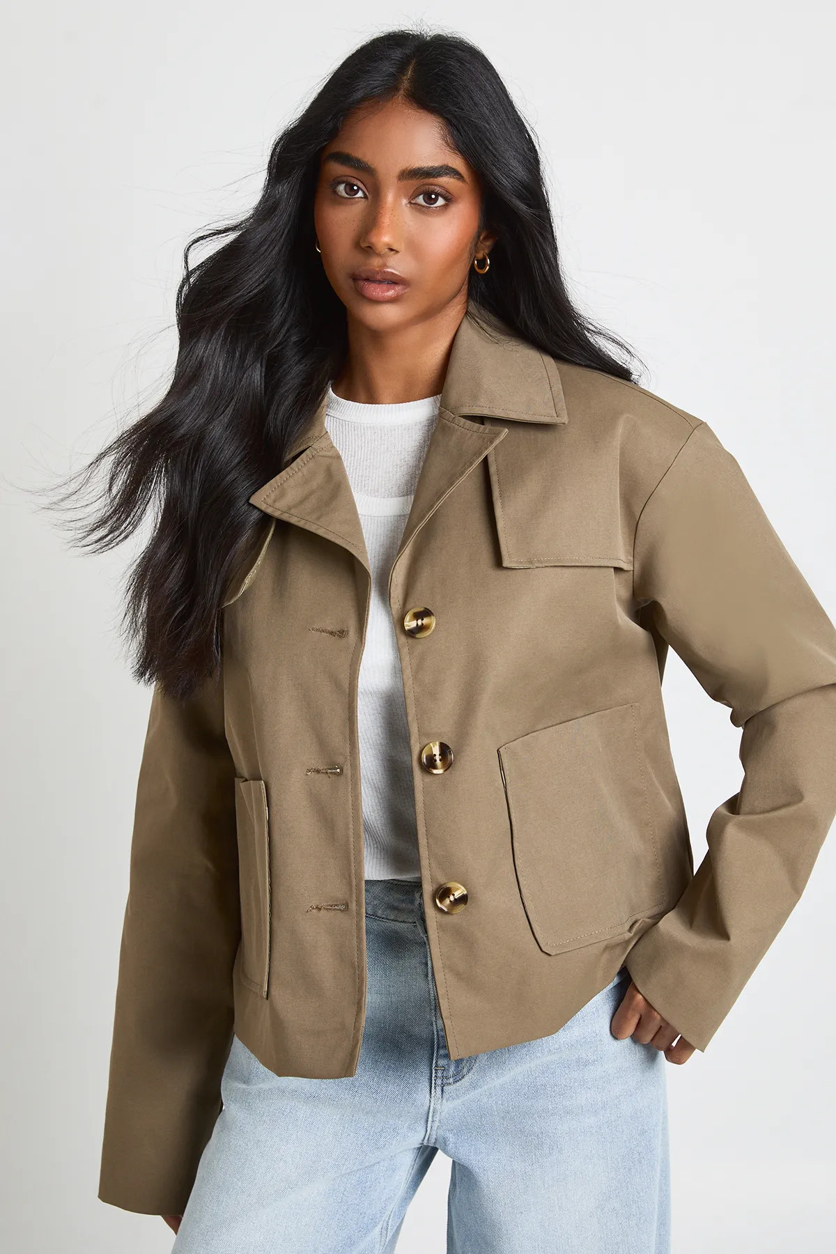 Boxy Lightweight Pocket Detail Collared Jacket | boohoo (US & Canada)