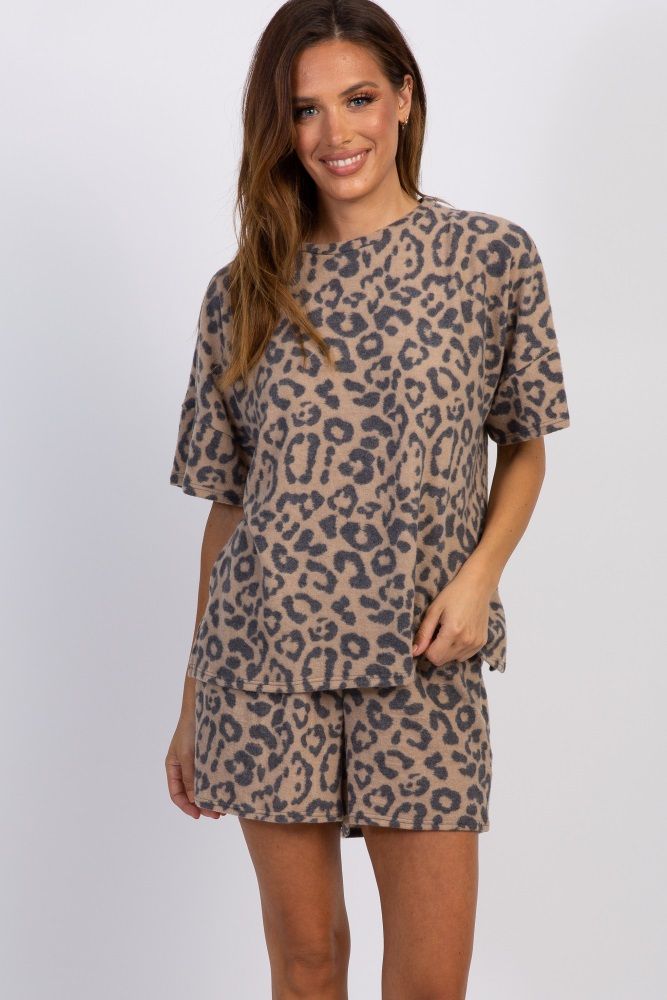 Camel Leopard Short Pajama Set | PinkBlush Maternity