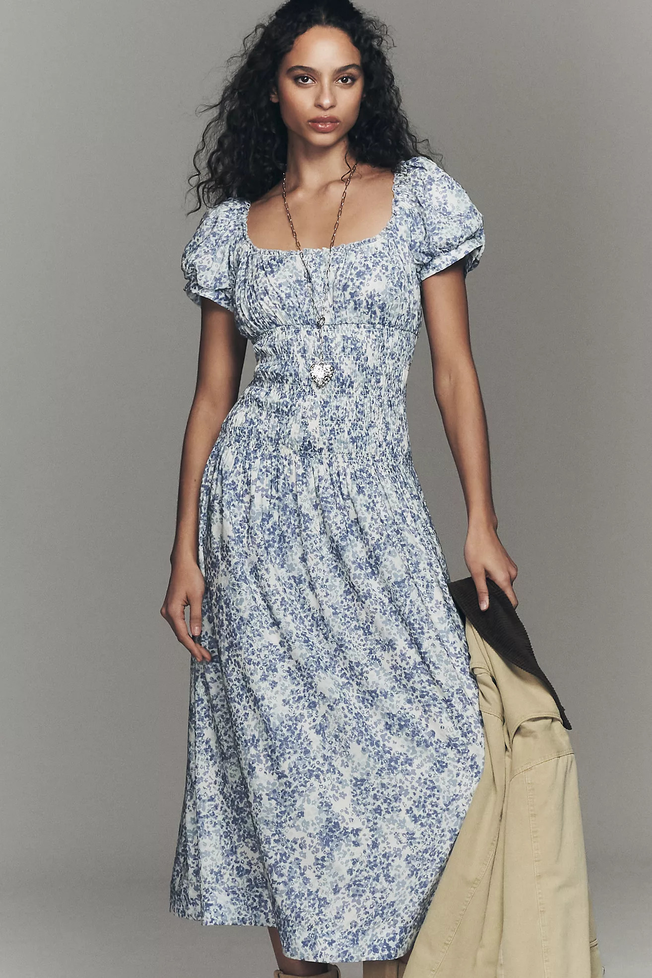 Reformation Riva Smocked Puff Sleeve Midi Dress | Anthropologie (US)