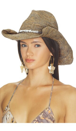 florabella Zahara Crochet Raffia Cowboy Hat in Brown. | Revolve Clothing (Global)