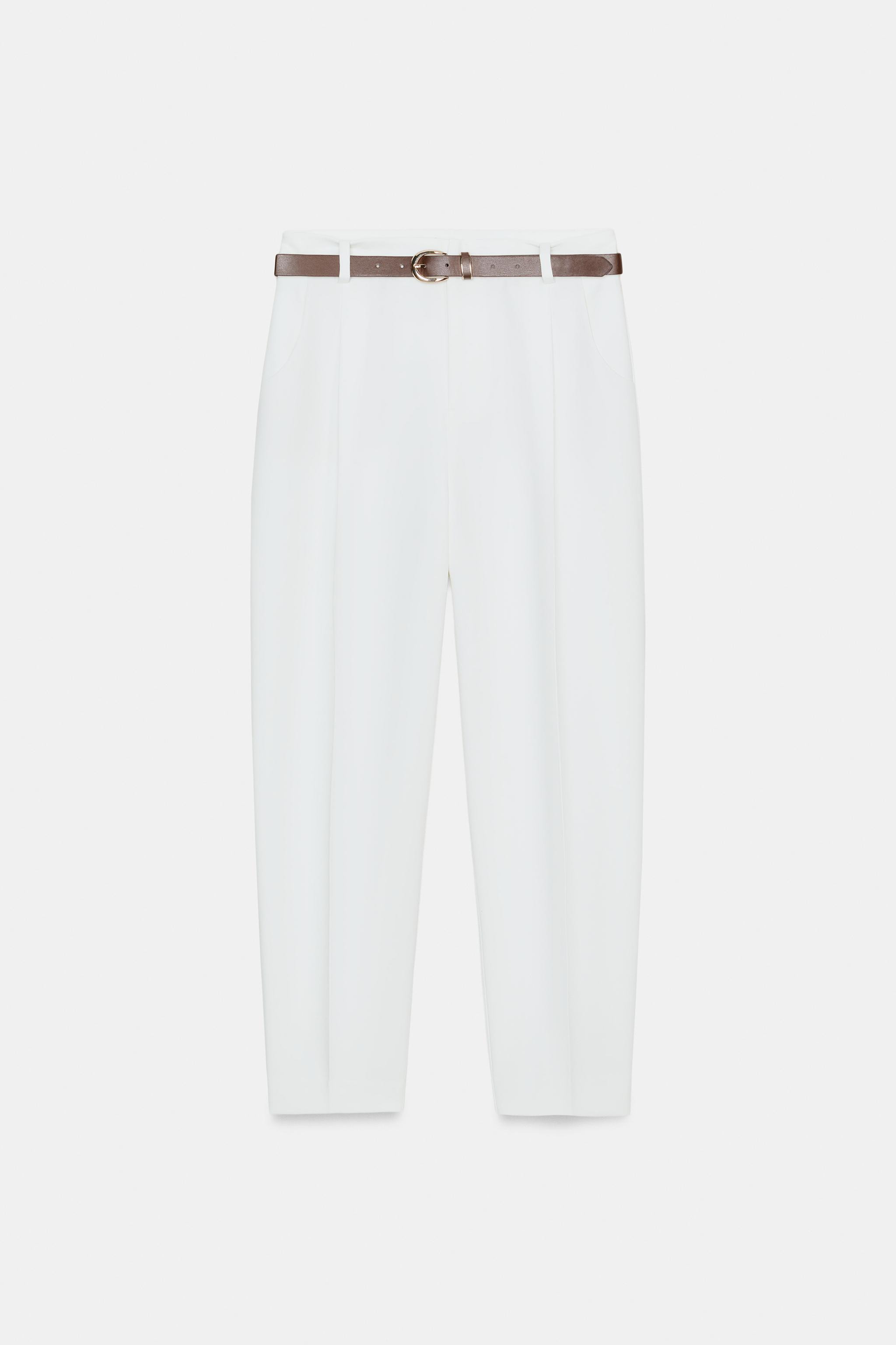 CROPPED TROUSERS WITH DARTS AND BELT | Zara UK