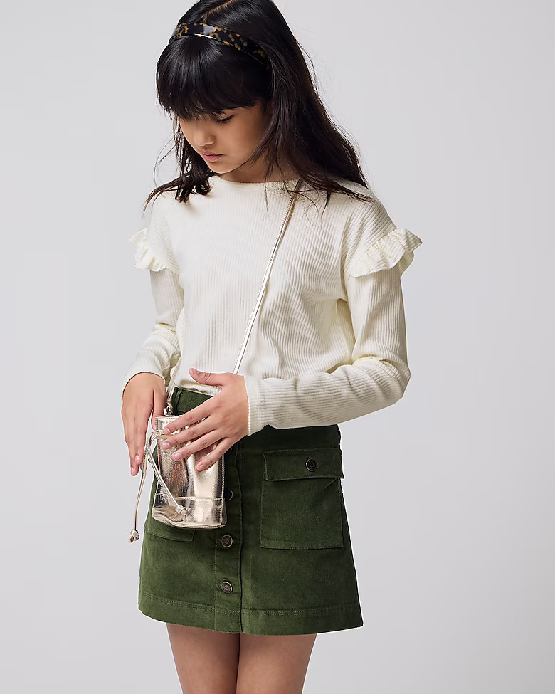 Girls' ruffle-shoulder ribbed T-shirt | J. Crew US