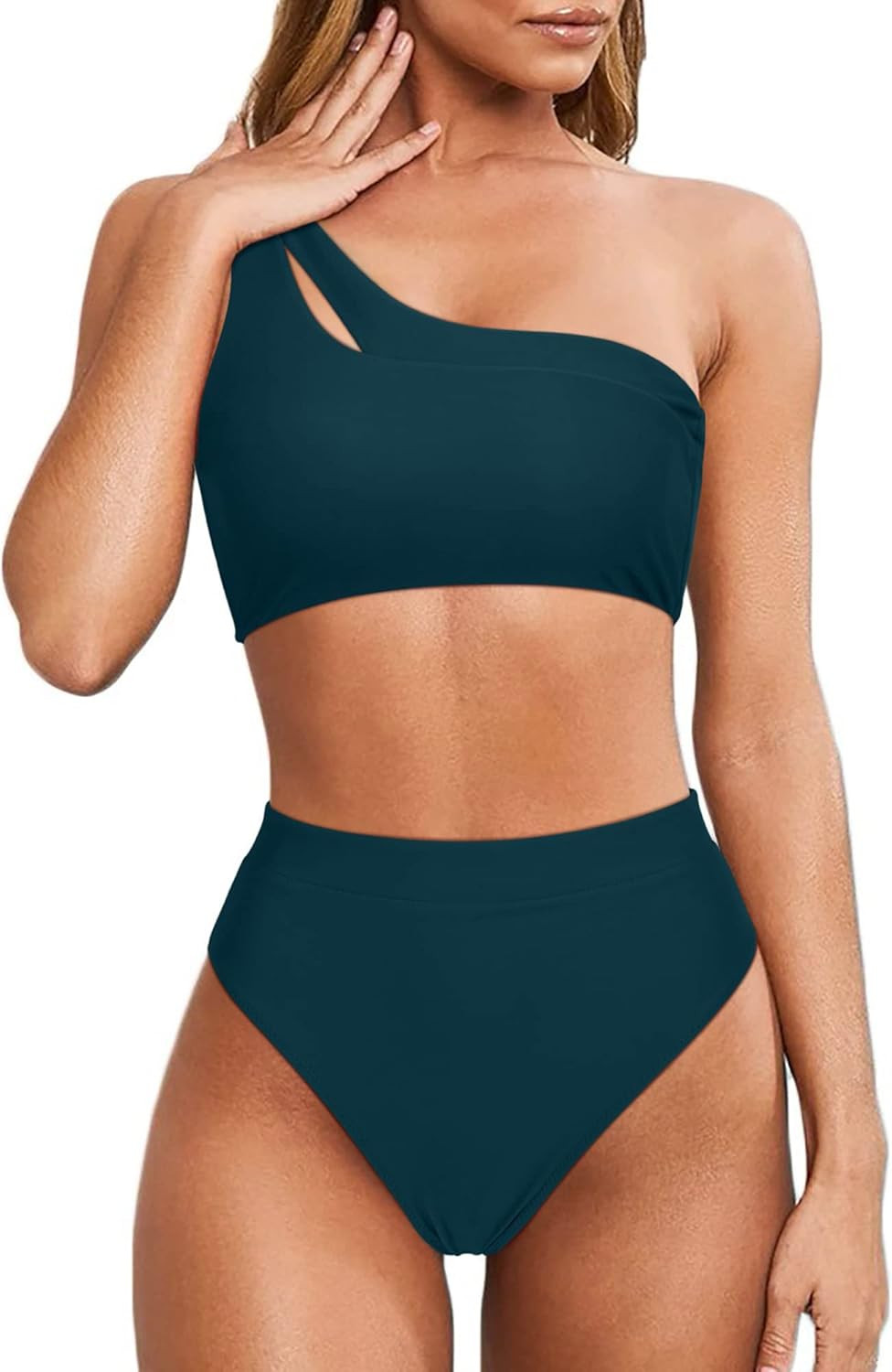 MOOSLOVER Women Cutout One Shoulder High Waisted Bikini High Cut Two Piece Swimsuits | Amazon (US)