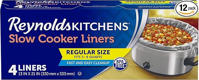 Reynolds Kitchens Slow Cooker Liners, Regular (Fits 3-8 Quarts), 4 Count (Pack of 12), 48 Total | Amazon (US)