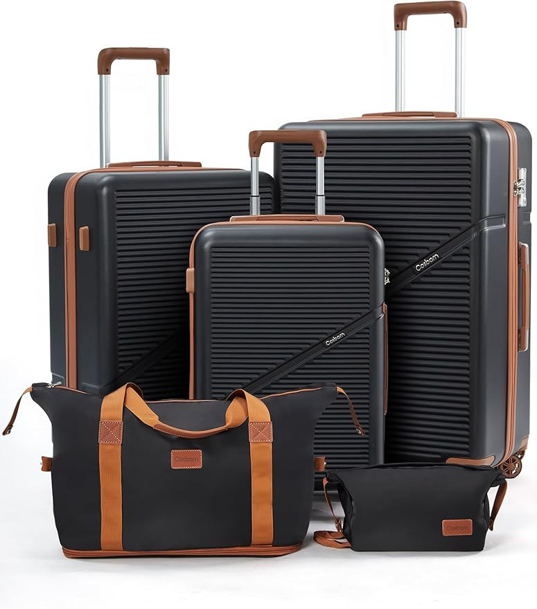 5-Piece Luggage Set 22x14x9 Airline Approved, ABS Hard Case Suitcases with Spinner Wheels, TSA Lo... | Amazon (US)