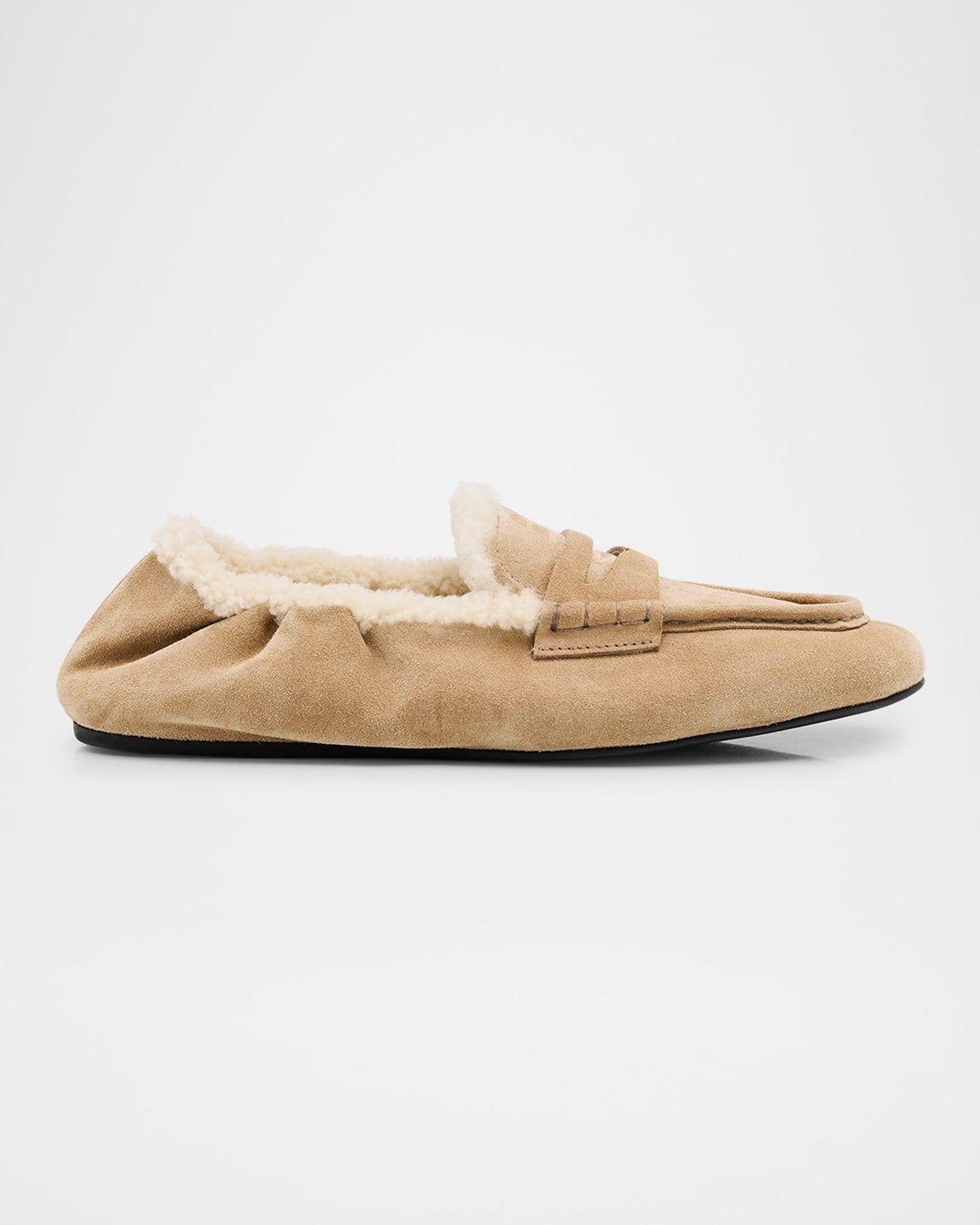 Shearling Lined Suede Penny Loafers | Neiman Marcus