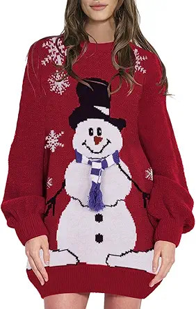 Sovoyontee Women's Cute Ugly Christmas Oversized Sweater Dress with Pockets, Tribal Pattern | Amazon (US)