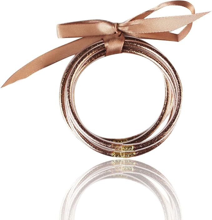 Glitter Jelly Bangle Set Gold Powder Lining Fashion Jewelry Lightweight Cute Bracelets for Women | Amazon (US)