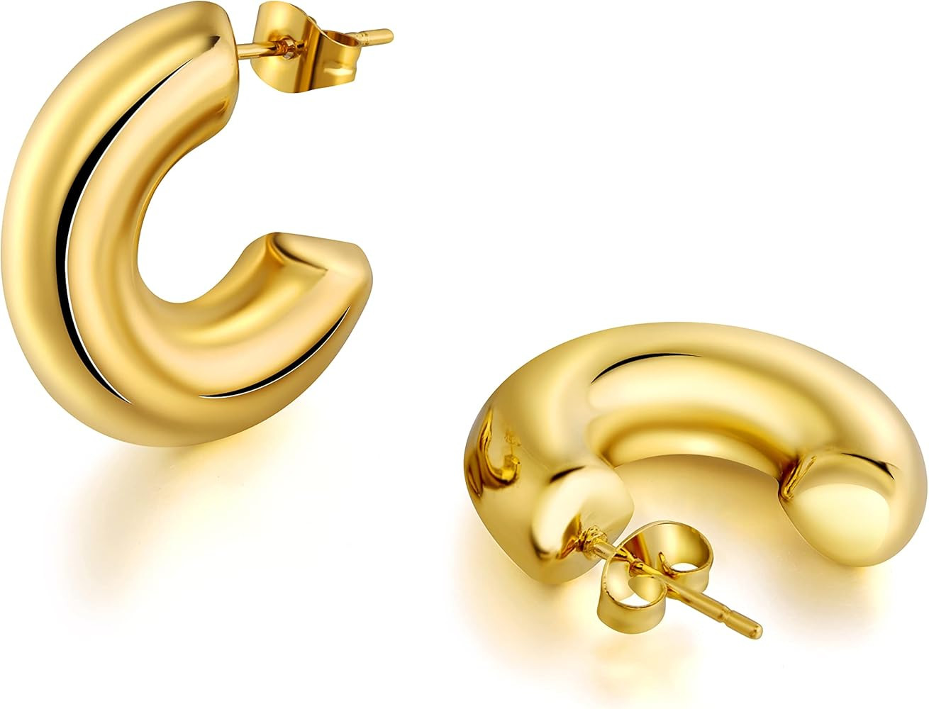 Gold Chunky Hoop Earrings for Women 18K Gold Plated Thick Lightweight Huggie Open Hoops Hypoaller... | Amazon (CA)