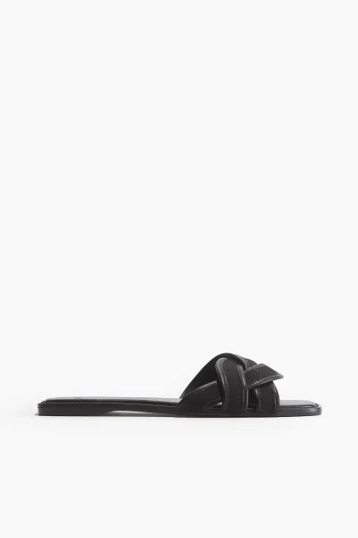 Braided-strap sandals - Low heel - Black - Ladies | H&M GB | H&M (UK, MY, IN, SG, PH, TW, HK)
