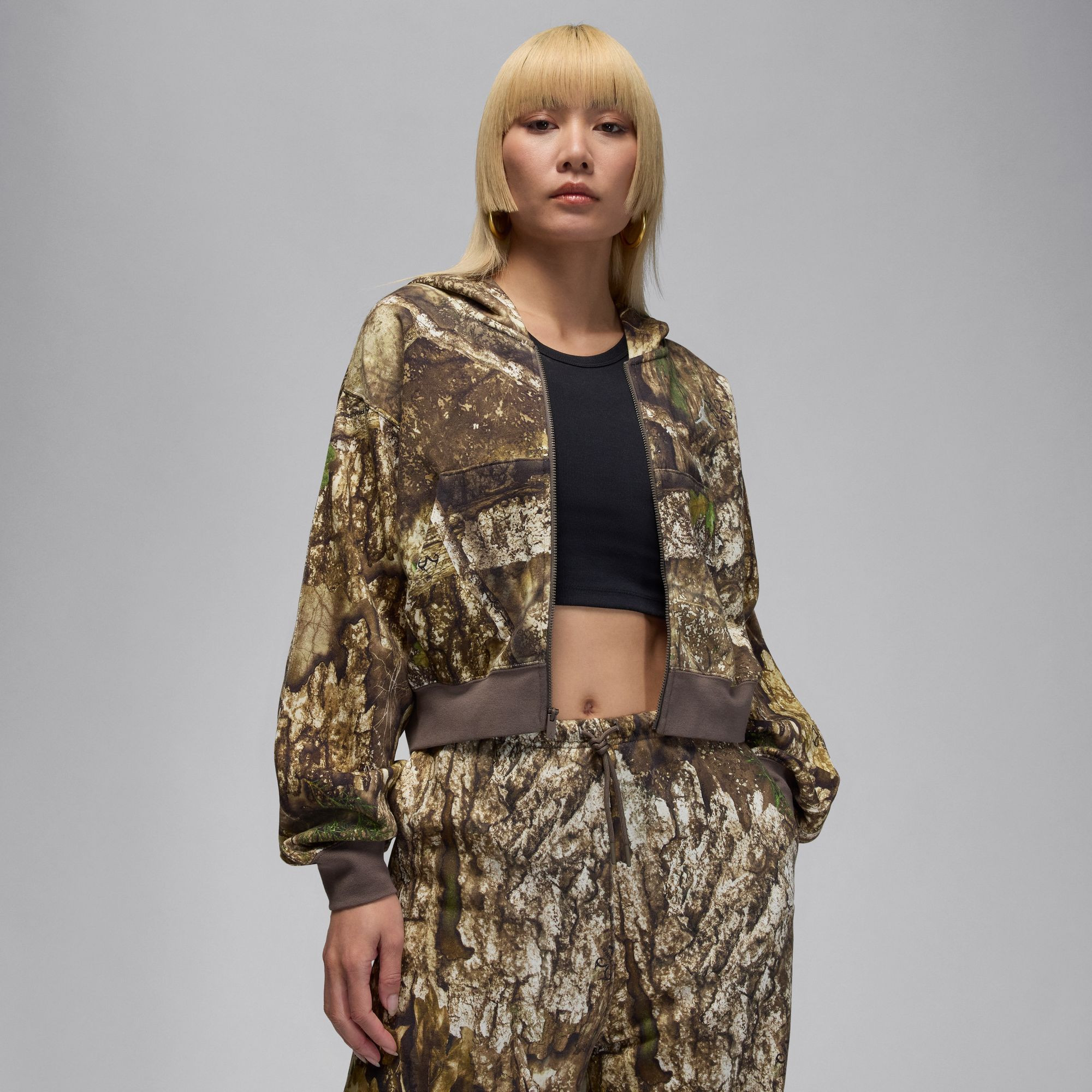 Jordan Women's Brooklyn Fleece Realtree Mod Crop Full-Zip Hoodie, Large, Sail | DICK'S Sporting Goods