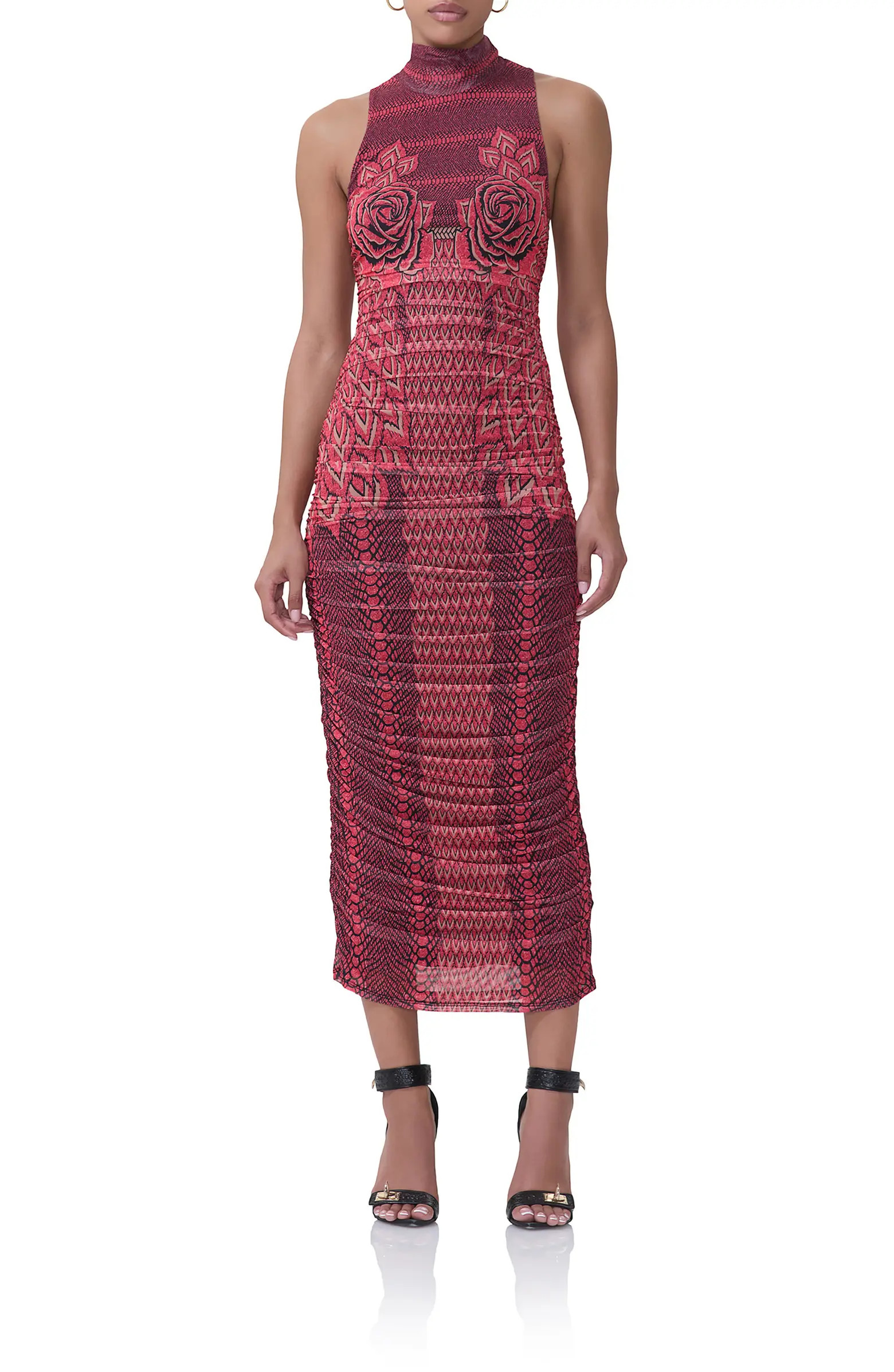 Fiorella Turtleneck Sleeveless Mesh Body-Con Dress | Nordstrom