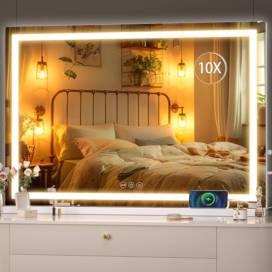 Hasipu Vanity Mirror with Lights, 37" x 26" LED Makeup Mirror, Lighted Makeup Mirror with Dimmabl... | Amazon (US)