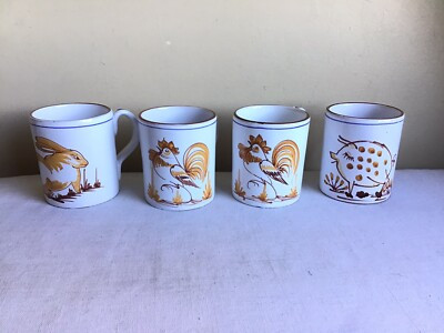 Vintage Set Of 4 Italian Pottery Hand Painted Farm Animals Coffee Cups Mugs 4"H  | eBay | eBay US