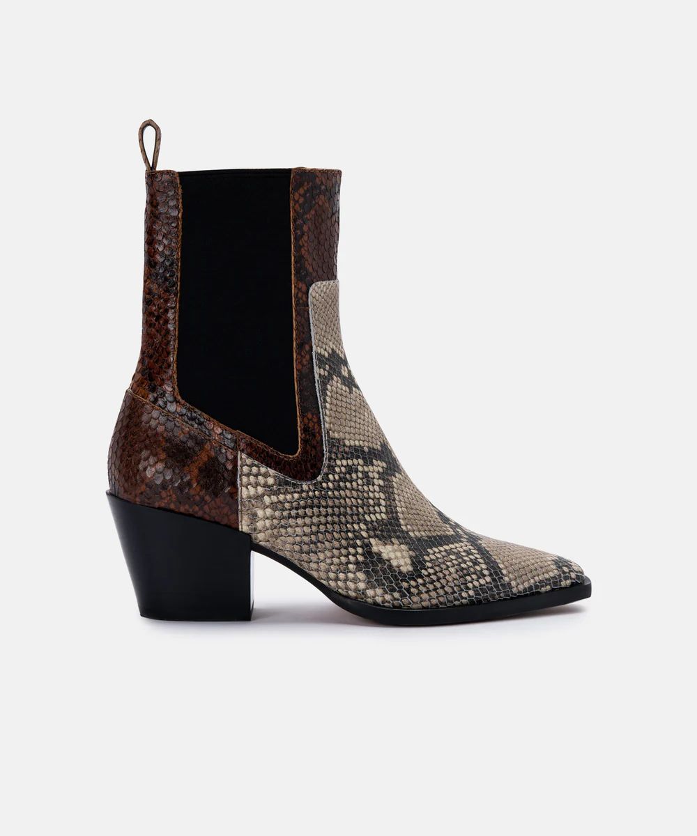 SABERN BOOTIES IN BLACK/WHITE SNAKE PRINT LEATHER | DolceVita.com