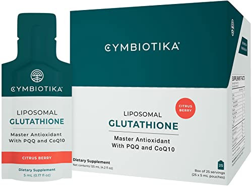 CYMBIOTIKA Glutathione with PQQ & CoQ10, USA Made, Liposomal Delivery, Glutathione Supplement, for Energy, Gut Health & Immune Support, Natural Antioxidant for Men & Women, Citrus Berry, 25 Pack | Amazon (US)