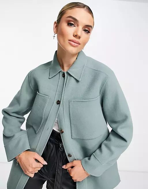 Whistles oversized shacket with exposed pockets in teal | ASOS (Global)