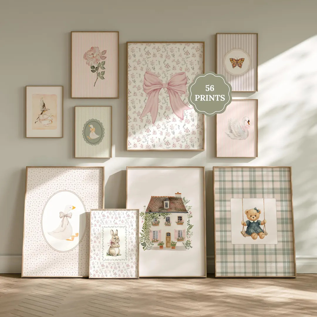 Cottagecore Nursery Wall Art Set, Shabby Chic Prints, Baby Girl Room Floral Pastel Decor - Etsy | Etsy (US)