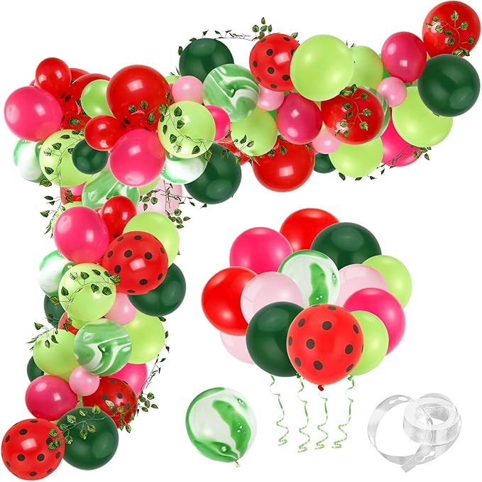 Auihiay 96 Pieces Watermelon Party Balloons Garland Arch Set with Watermelon Vines for Watermelon... | Amazon (US)