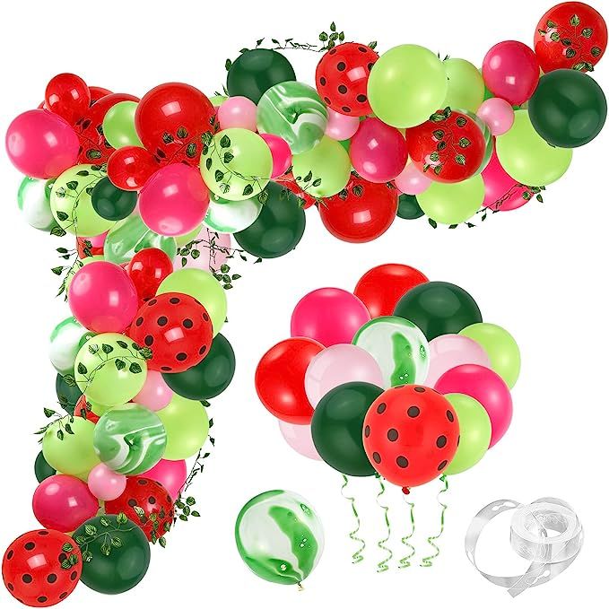 Auihiay 96 Pieces Watermelon Party Balloons Garland Arch Set with Watermelon Vines for Watermelon... | Amazon (US)